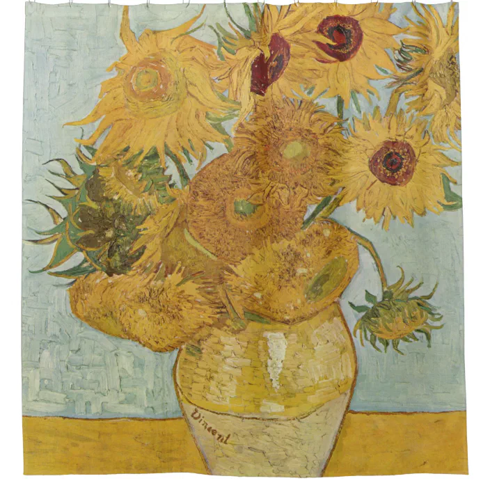 Vintage Van Gogh Sunflowers Art Shower, Van Gogh Sunflower Shower Curtain