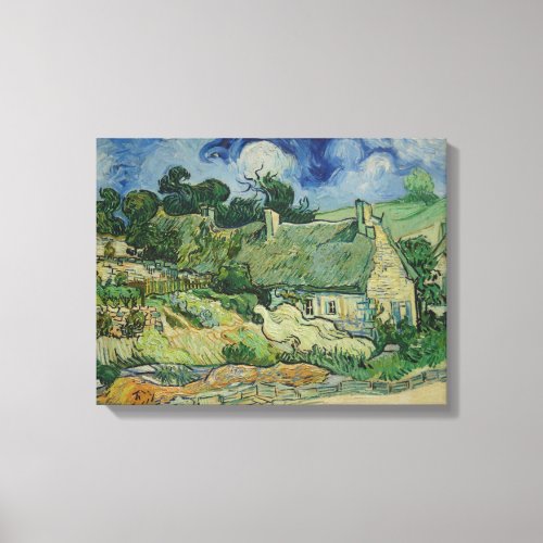 Vintage Van Gogh Thatched Cottages At Cordeville Canvas Print