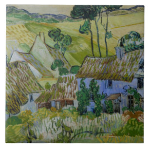 Vintage Van Gogh Thatched Cottages By A Hill Ceramic Tile