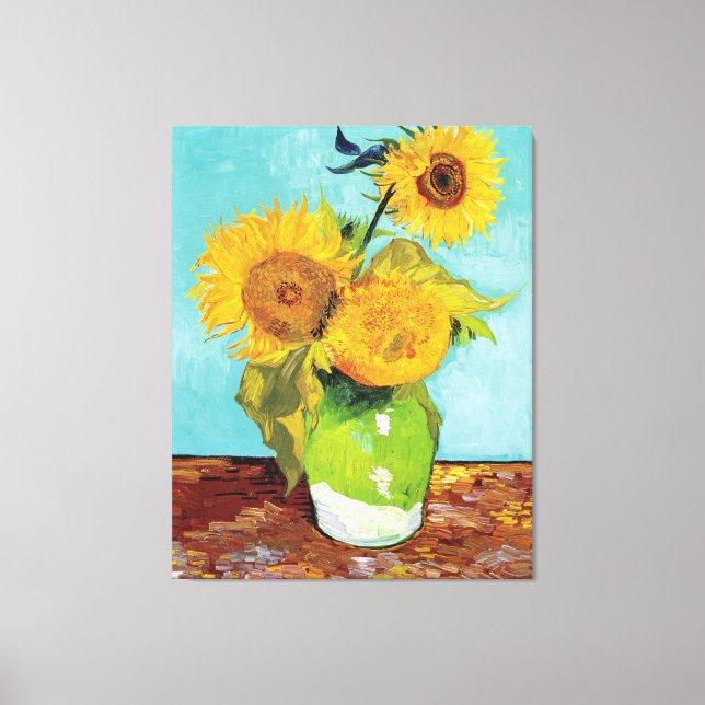 Vintage Van Gogh Three Sunflowers Canvas Print (Front)