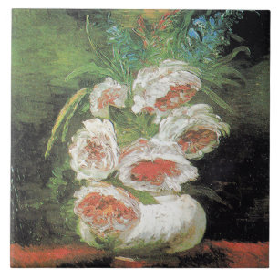 Vintage Van Gogh Vase of Peonies Ceramic Tile