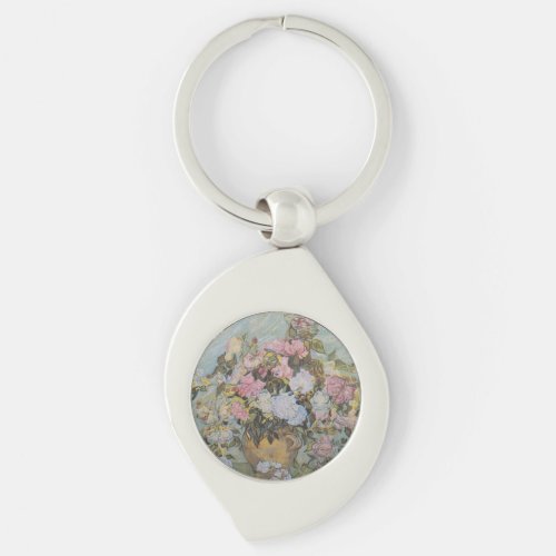 Vintage Van Gogh Vase with Pink Roses     Keychain