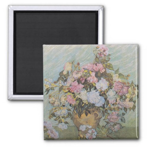  Vintage Van Gogh Vase with Pink Roses   Magnet