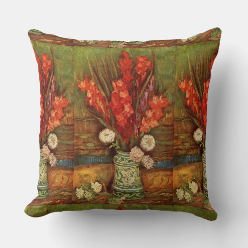 Vintage Van Gogh Vase with Red Gladioli Throw Pill Throw Pillow