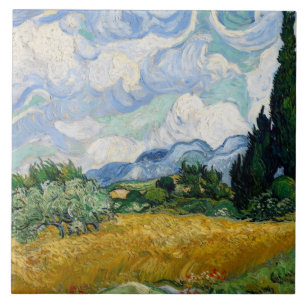 Vintage Van Gogh Wheat Field with Cypresses Ceramic Tile