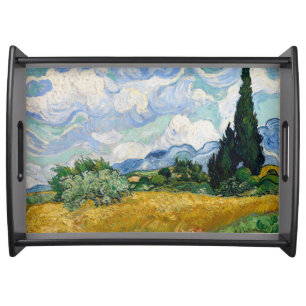 Vintage Van Gogh Wheat Field with Cypresses Serving Tray