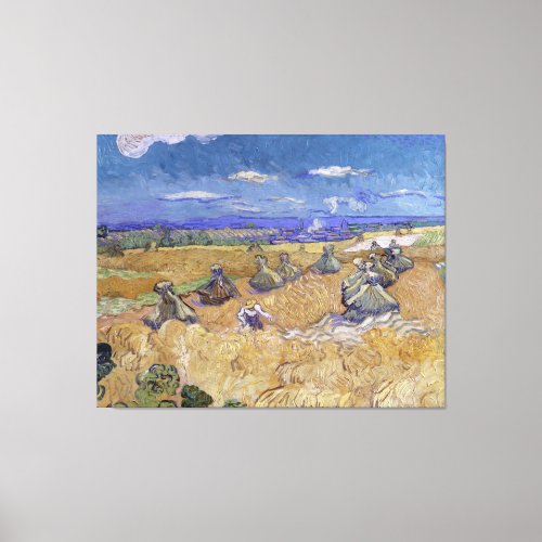 Vintage Van Gogh Wheat Stacks With Reapers Canvas Print