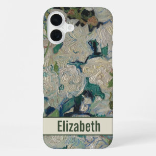 Vintage Van Gogh White Roses Floral with Name iPhone 16 Plus Case