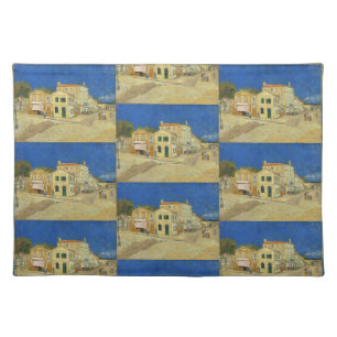 Vintage Van Gogh Yellow House Blue Sky Painting Cloth Placemat