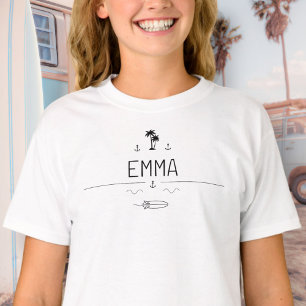 Vintage Van Life Black White Surfer Crew Girls T-Shirt