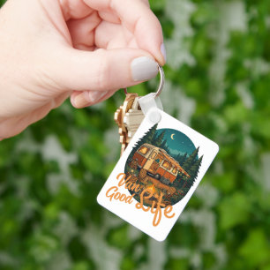 Vintage Van Life Good Life Adventure Camping Badge Keychain