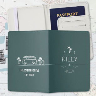 Vintage Van Surfer Crew Deep Ocean Passport Holder