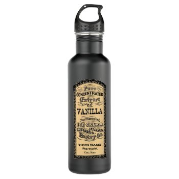 Vintage Vanilla Apothecary Label  Personalized Stainless Steel Water Bottle by JoyMerrymanStore at Zazzle