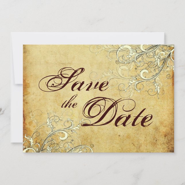 Vintage + Vanilla Swirls Save the Date (Front)