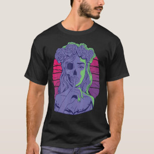 Vintage vaporwave half woman half skeleton dead qu T-Shirt