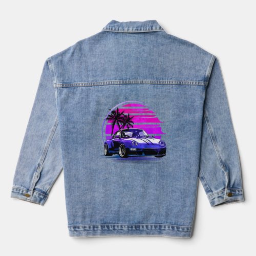 Vintage Vaporwave Retro Sunset 80s Car  Denim Jacket