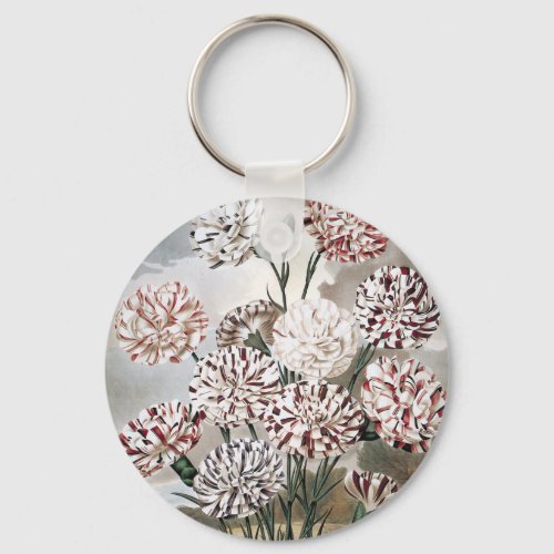 Vintage Variegated Carnation Flowers with Grey Sky Keychain
