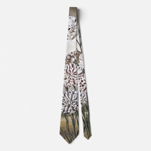 Vintage Variegated Carnation Flowers with Grey Sky Neck Tie