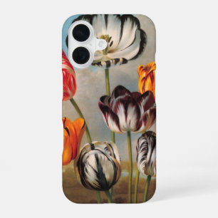 Vintage Variegated Tulip Flowers in a Landscape iPhone 16 Case
