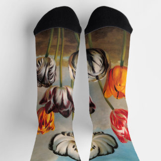 Vintage Variegated Tulip Flowers in a Landscape Socks