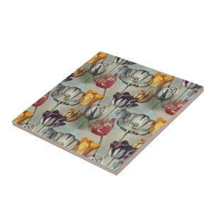 Vintage Variegated Tulips Botanical Floral Ceramic Tile