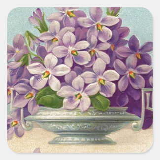 Vintage Vase of Purple Flowers Square Sticker
