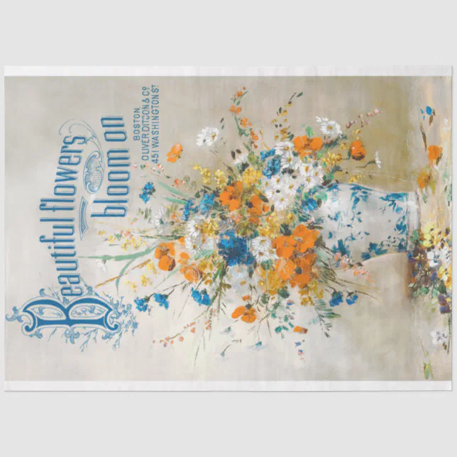Vintage Vase with Flowers and Ephemera Decoupage Tissue Paper | Zazzle