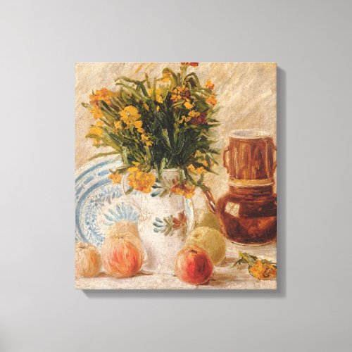 Vintage Vase with Flowers Coffeepot and Fruit Canvas Print