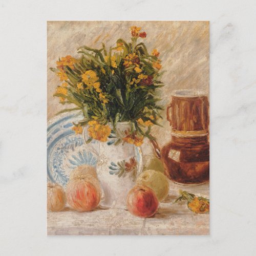 Vintage Vase with Flowers Coffeepot and Fruit Postcard