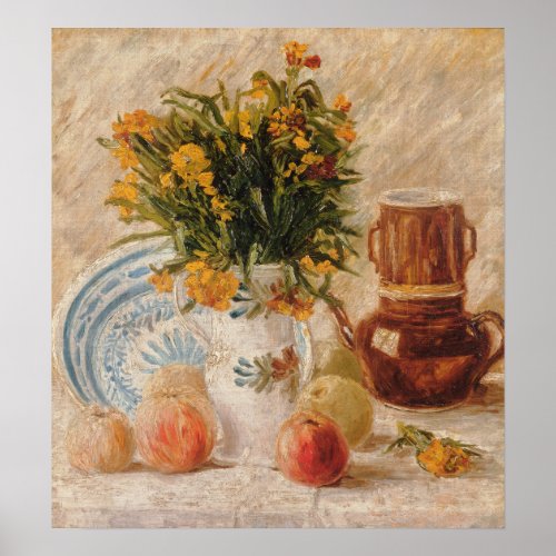 Vintage Vase with Flowers Coffeepot and Fruit Poster