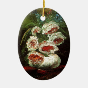 Vintage Vase with Peonies, Vincent van Gogh. Ceramic Ornament