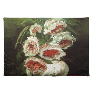 Vintage Vase with Peonies, Vincent van Gogh. Cloth Placemat