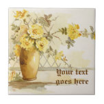 Vintage vase with yellow roses watercolor ceramic tile