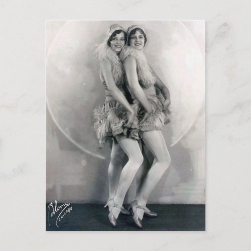 Vintage Vaudeville Dance Duo Feather Boas Postcard