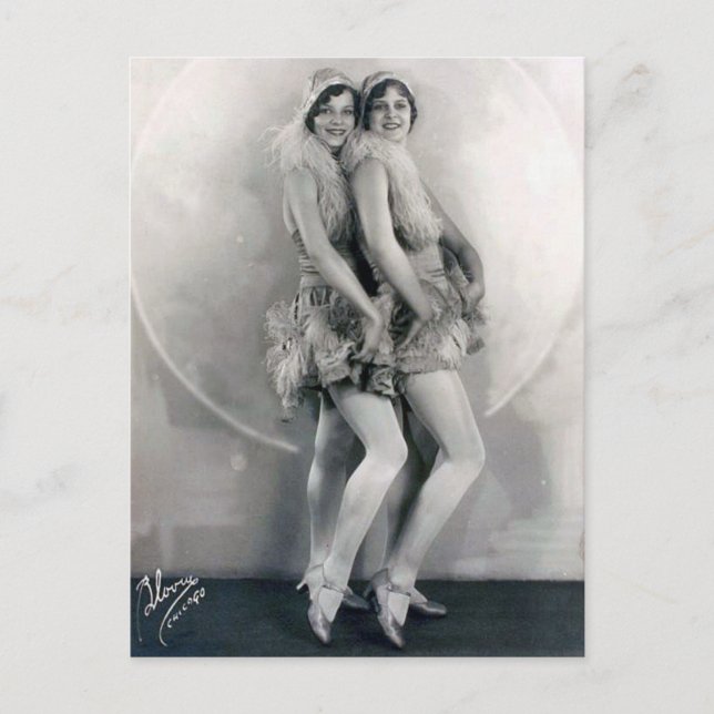 Vintage Vaudeville Dance Duo Feather Boas Postcard (Front)