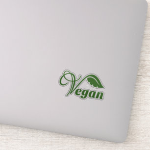 Vintage Vegan Logo Green Leaf Sticker
