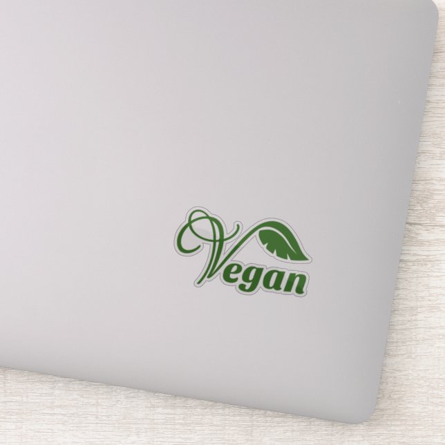 Vintage Vegan Logo Green Leaf Sticker (Detail)