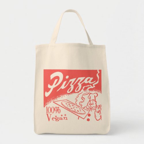 Vintage Vegan Pizza Grocery Tote Bag