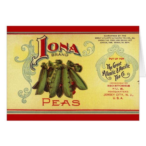 Vintage Vegetable Can Label Art, Iona Brand Peas