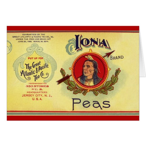 Vintage Vegetable Can Label Art, Iona Brand Peas