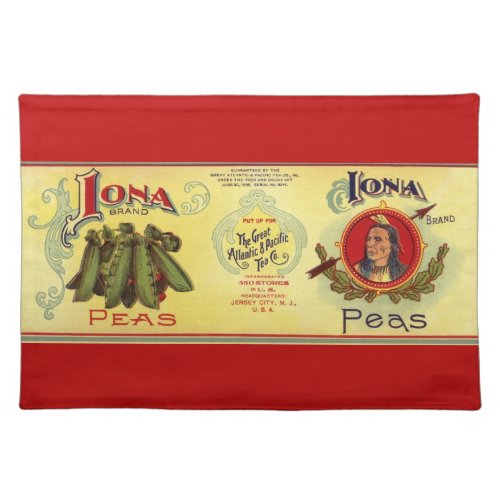 Vintage Vegetable Can Label Art Iona Brand Peas Cloth Placemat