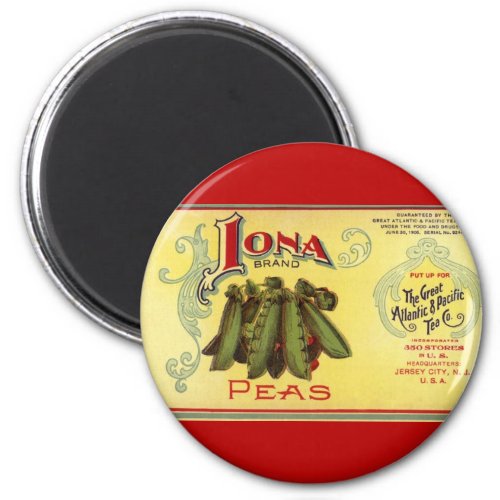 Vintage Vegetable Can Label Art Iona Brand Peas Magnet