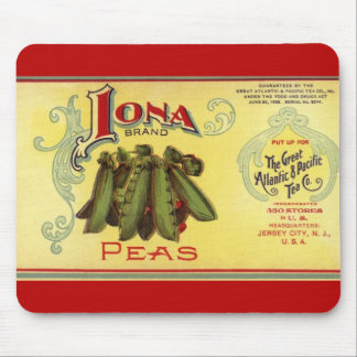 Vintage Vegetable Can Label Art, Iona Brand Peas Mouse Pad