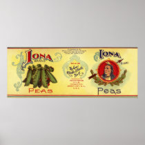 Vintage Vegetable Can Label Art, Iona Brand Peas
