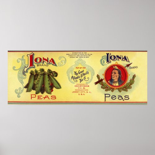 Vintage Vegetable Can Label Art Iona Brand Peas Poster