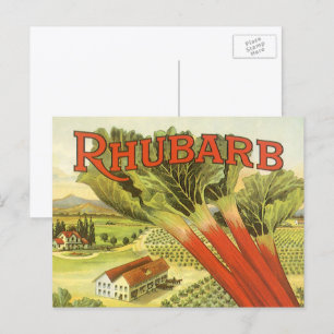 Vintage Vegetable Can Label Art, Rhubarb Farm Postcard