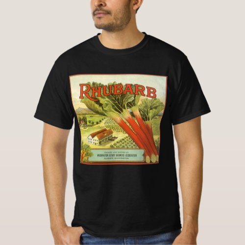 Vintage Vegetable Can Label Art Rhubarb Farm T_Shirt