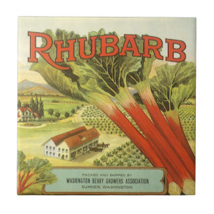 Vintage Vegetable Can Label Art, Rhubarb Farm Tile