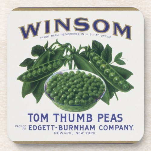 Vintage Vegetable Can Label Art Winsom Peas Drink Coaster