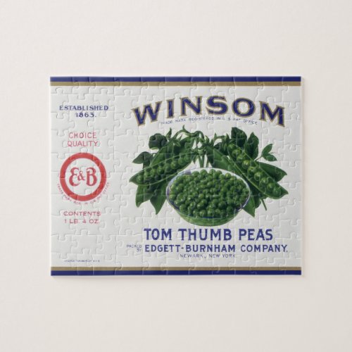 Vintage Vegetable Can Label Art Winsom Peas Jigsaw Puzzle